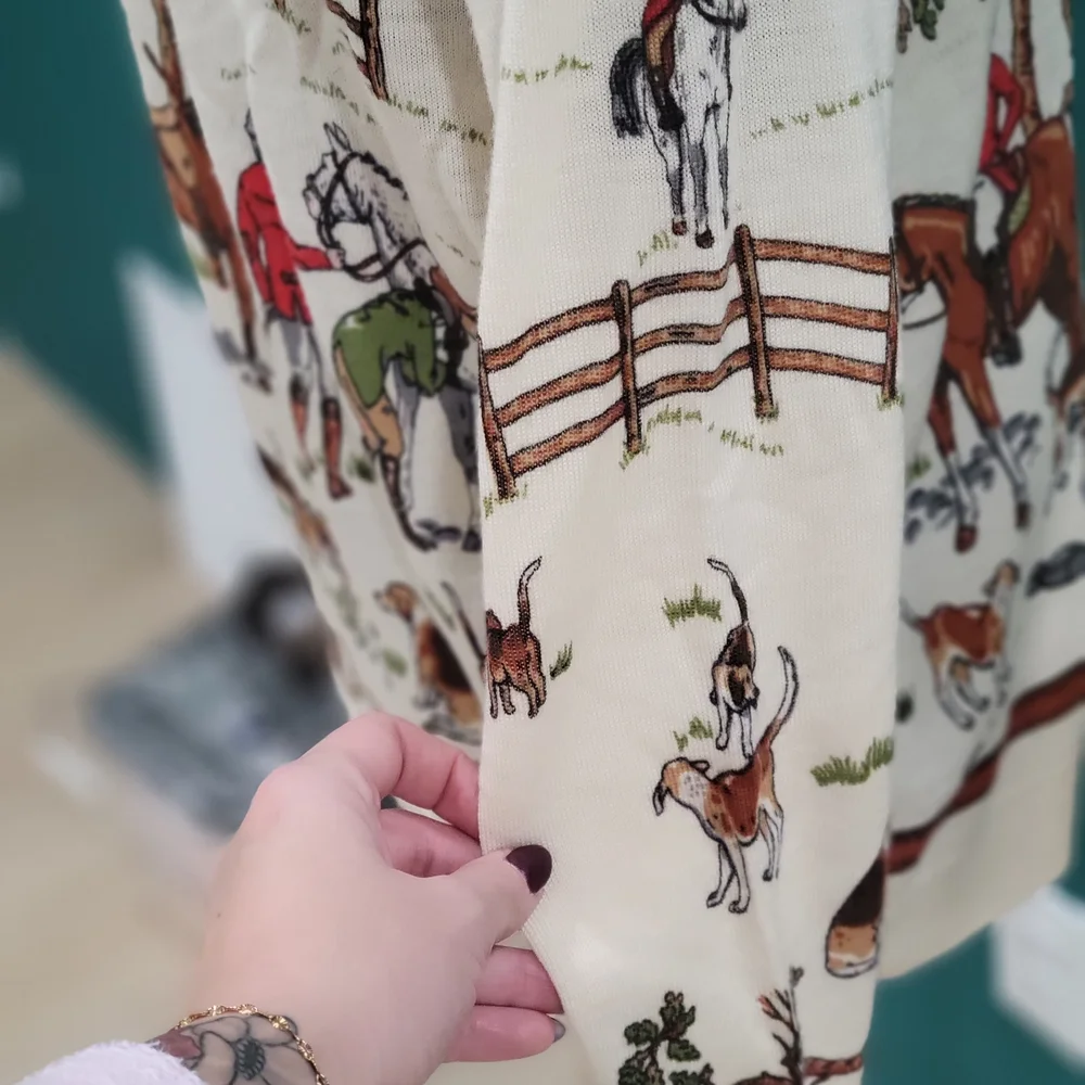 J. Crew Cream Horse/Equestrian Vintage HTF Rare Cardigan Size Med. 100% Wool - Picture 5 of 9